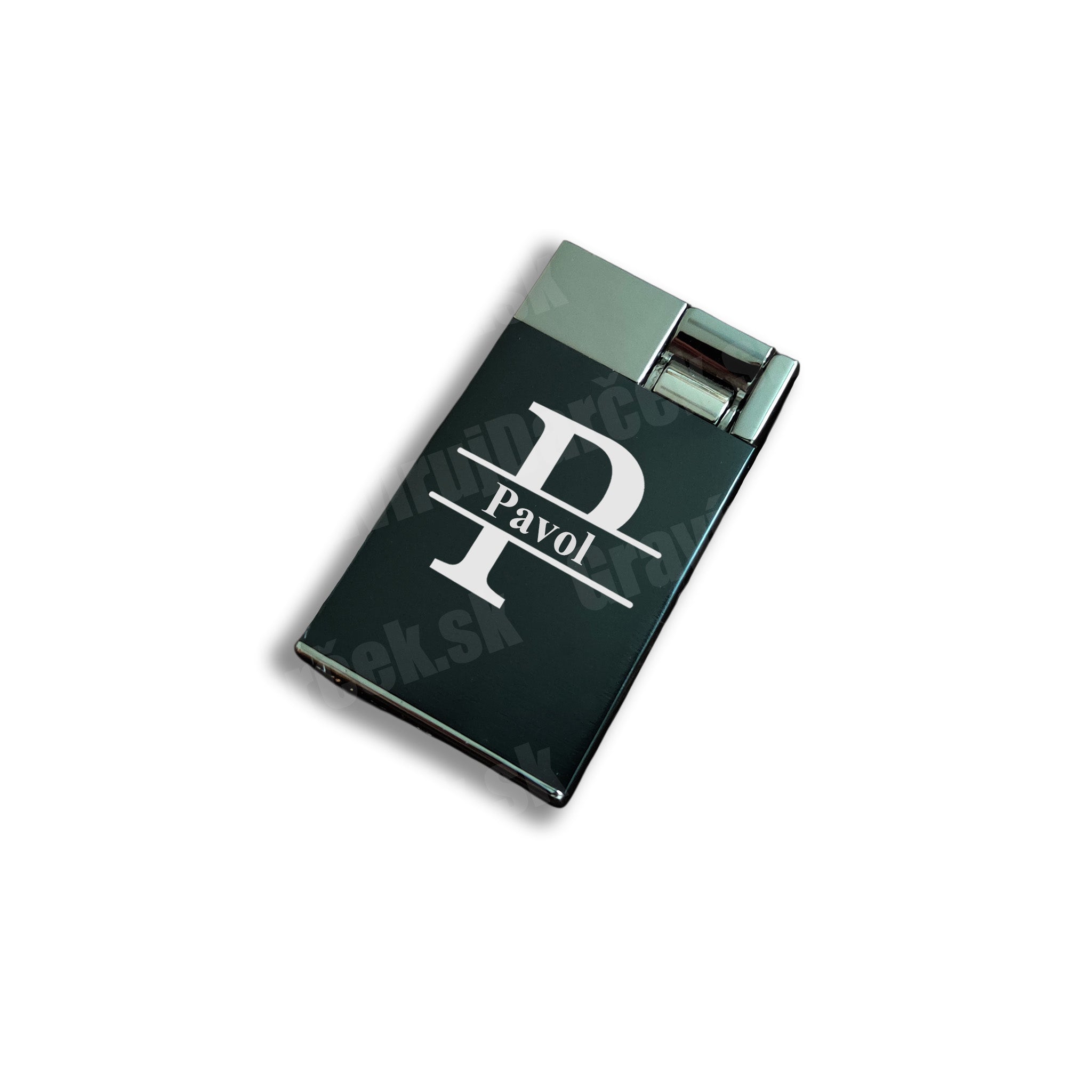 Čierny zapaľovač Jet Flame Premium, gravírovaný